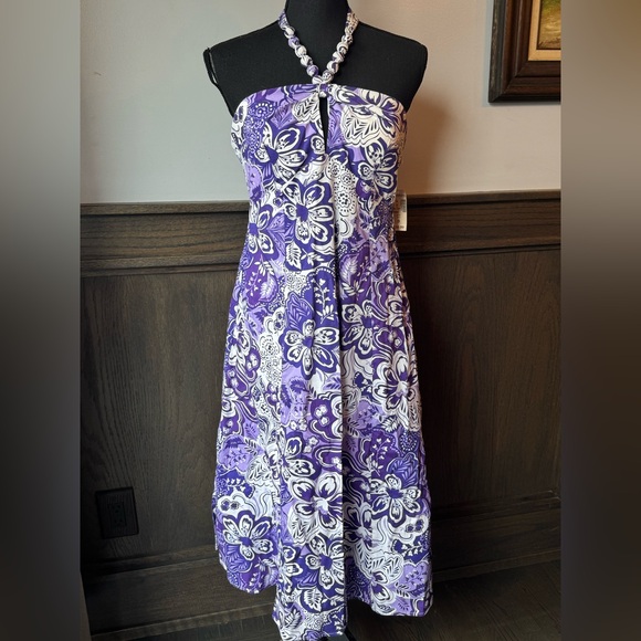dressbarn Dresses & Skirts - Dressbarn Purple and White Halter Floral Dress NWT 8